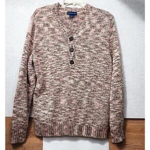 Karen Scott Women’s XL Cardigan V Neck Sweater Tight Knit 3 Button Up Pink, Brn